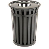 Global Industrial™ Outdoor Steel Slatted Trash Can With Flat Lid, 36 Gallon, Black