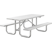 Lightweight aluminum picnic table with attached benches for durable outdoor seating