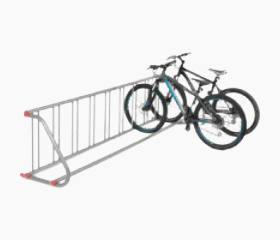 Metal bike rack holding two bicycles