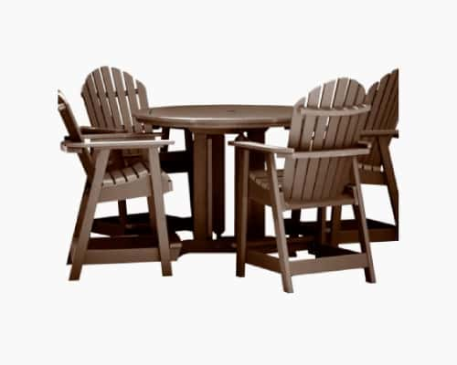 Eco-friendly counter-height dining set with round table and four chairs made from recycled plastic