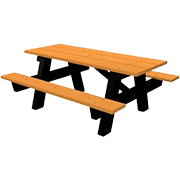 Durable plastic picnic table with attached benches for outdoor use