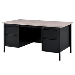 Office computer workstation desk with dual lockable drawers for secure storage and a spacious tabletop for productivity