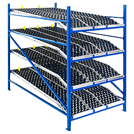 Boltless Gravity Flow Racks with SpanTrack Wheel Beds